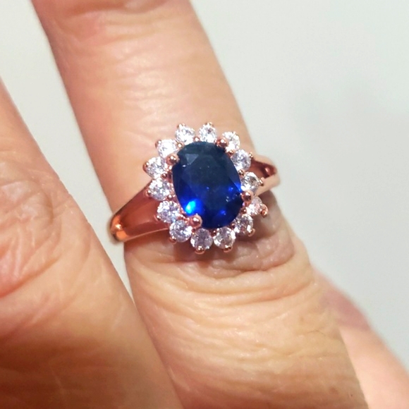 Blue Sapphire and White CZ Ring - Picture 5 of 5